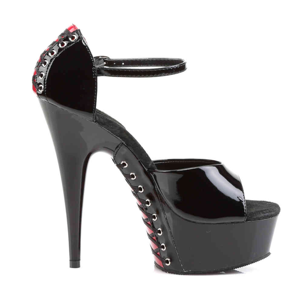 Pleaser - DELIGHT660FH Ankle strap sandal - Black/Red Product image
